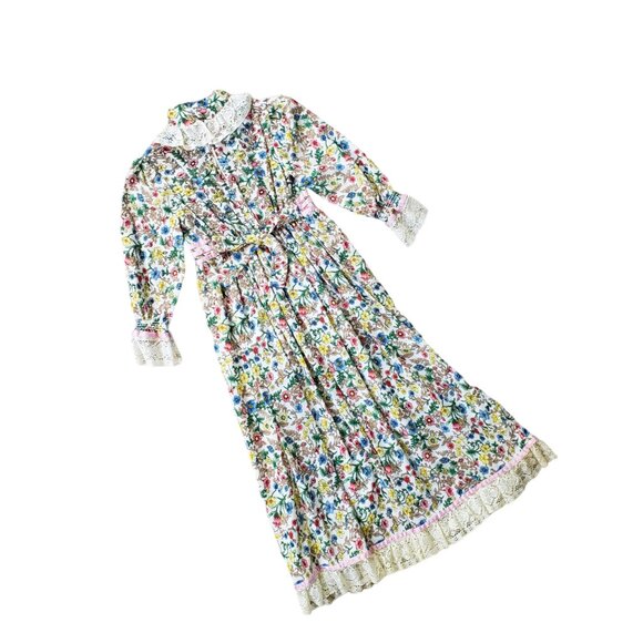 Vintage 70s Girl's Prairie Pioneer Maxi Dress - Picture 2 of 13